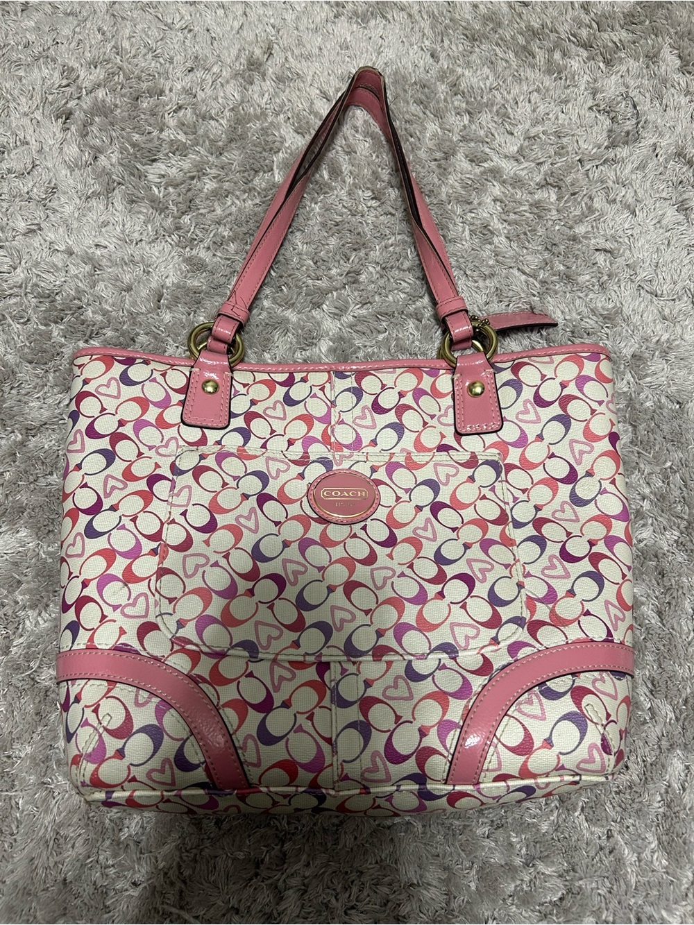 Coach Pink Signature Heart Print Tote Bag Pink